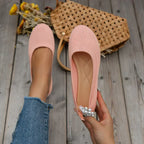 Women's Slip-On Flats with Stretch Knit Upper and Cushioned Sole - Pink