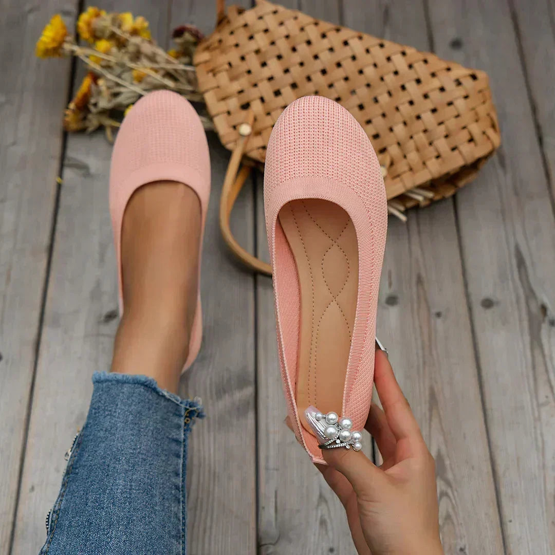 Women's Slip-On Flats with Stretch Knit Upper and Cushioned Sole - Pink