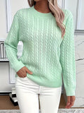 Women's Jumper Cable-Knit Long Sleeve Round Neck - Green