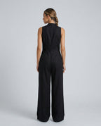 Women's Sleeveless Jumpsuit with Stand Collar and Wide Leg - 3