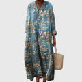 Women's Maxi Dress with V-Neck and Geometric Print - Style 3