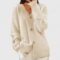 Women's Cardigan with V-Neck and Button Fastening - Apricot
