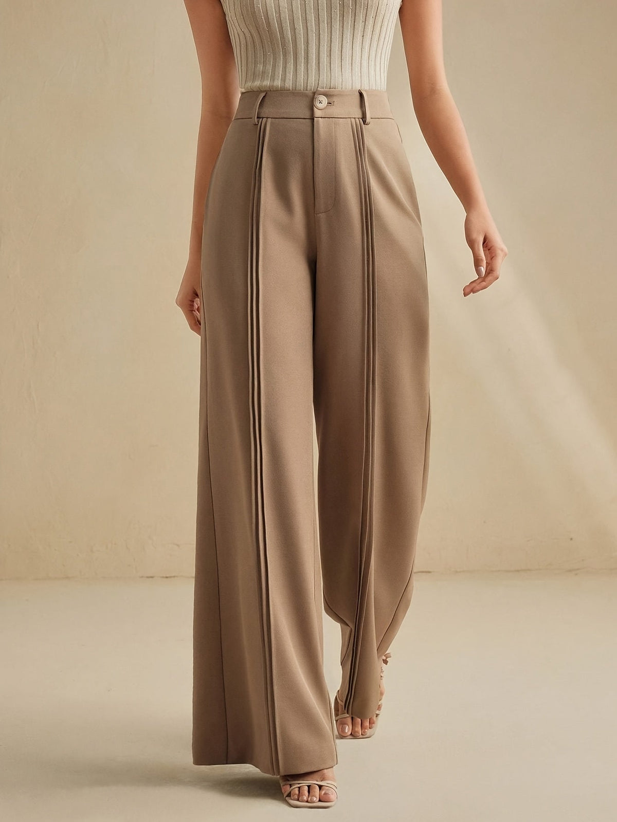 Women's High-Waist Wide-Leg Trousers with Pleated Front