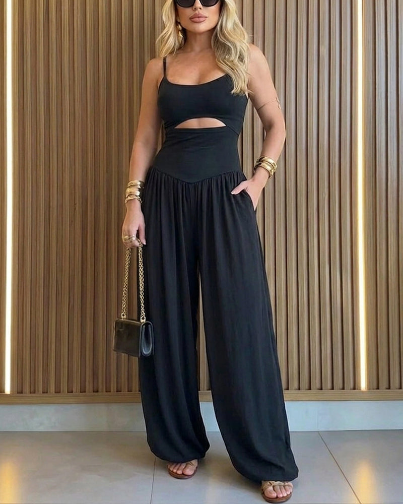 Women's Jumpsuit Cami Backless Ruched High Waist Cut-Out - 4