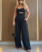 Women's Jumpsuit Cami Backless Ruched High Waist Cut-Out - 4