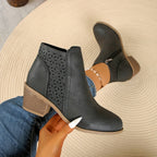 Women's Ankle Boots with Laser-Cut Detail and Block Heel - 2