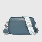 Women's Shoulder Bag with Adjustable Patterned Strap - Blue