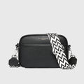 Women's Shoulder Bag with Adjustable Patterned Strap - Black