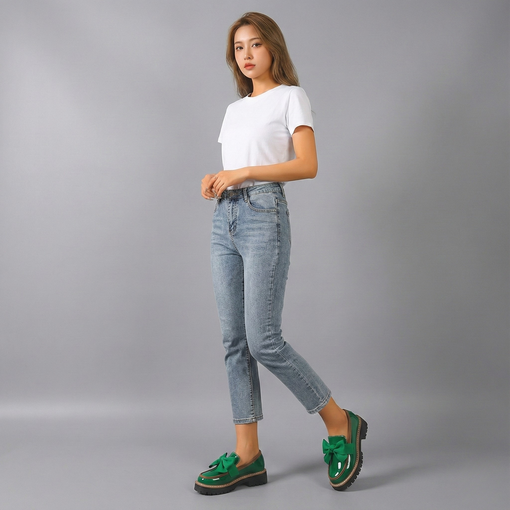Women's Platform Loafers with Bow Detail and Chunky Sole - 7