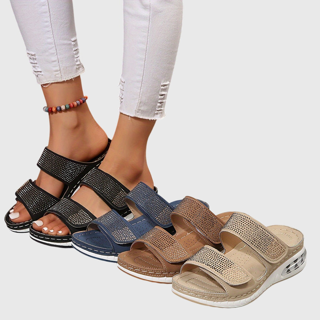 Women's Sandals with Adjustable Straps and Sparkling Diamante Detail - 5