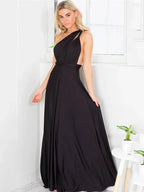 Women's Convertible Maxi Dress Multi-Way Wrap with A-Line Skirt - Black