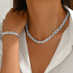 Women's Diamante Necklace and Bracelet Set with Leaf Link Design - 10