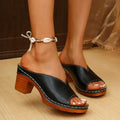 Women's Mule Sandals with Open Toe and Block Heel - Black