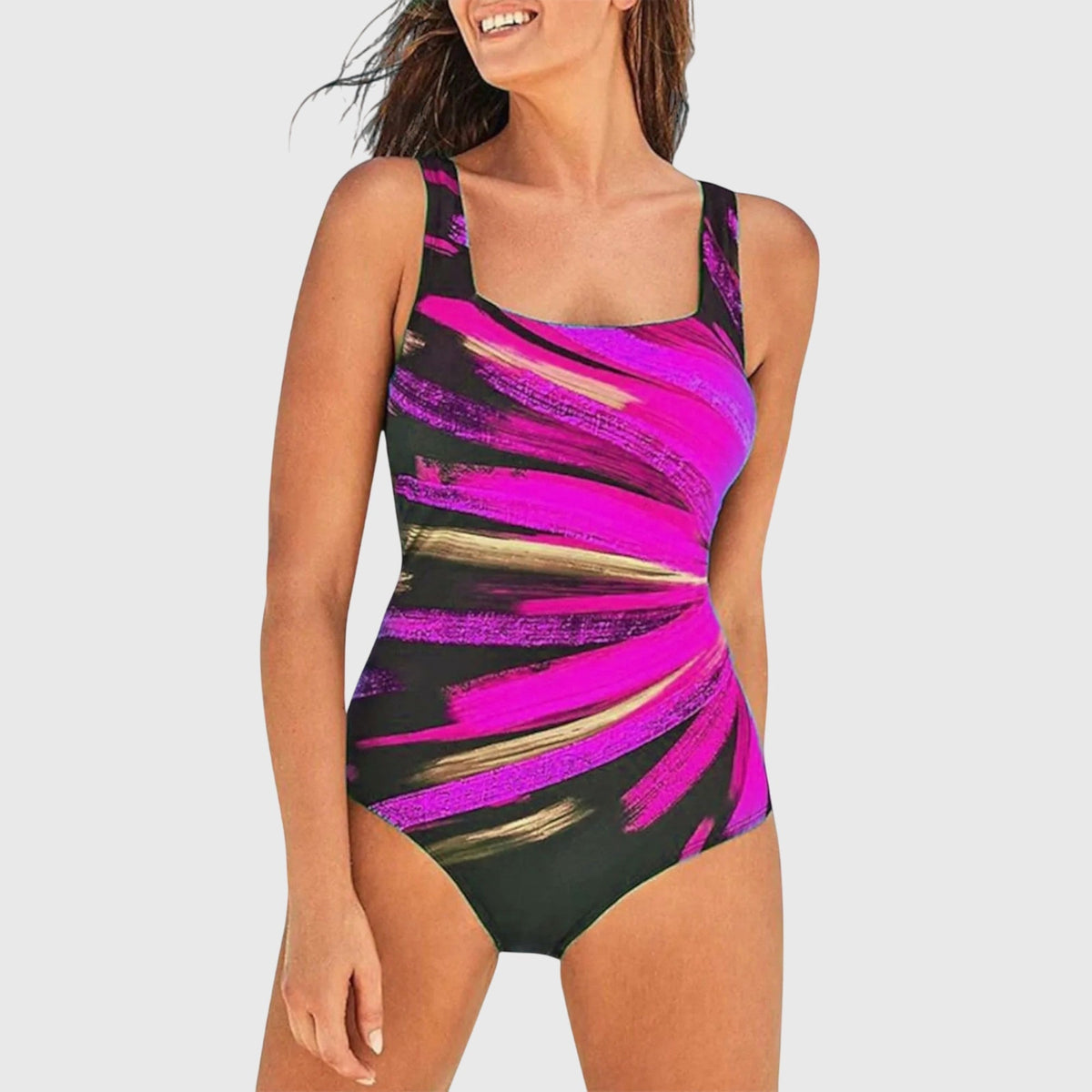 Ashley | Women’s Shaping Printed One-Piece Swimsuit - Pink-Black