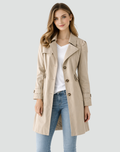 Women's Slim Fit Trench Coat with Lapel Collar - Khaki