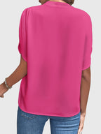 Women's Blouse Short Sleeve with V-Neck and Split Cuffs - 15