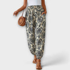 Women's Trousers with Ethnic Print - Beige