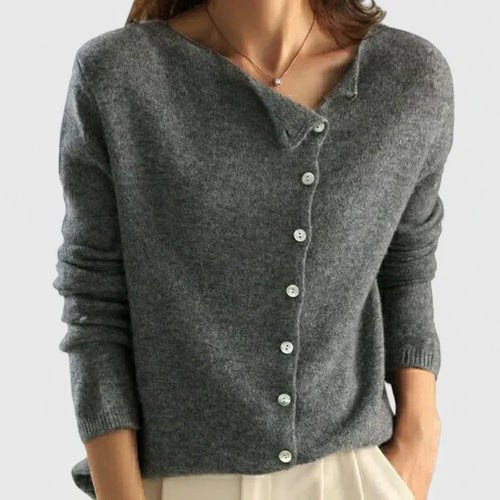 Women's Cardigan Long Sleeve with Button-Down Front and Collar - Grey
