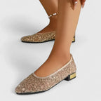 Women's Flats with Lace Mesh and Block Heel