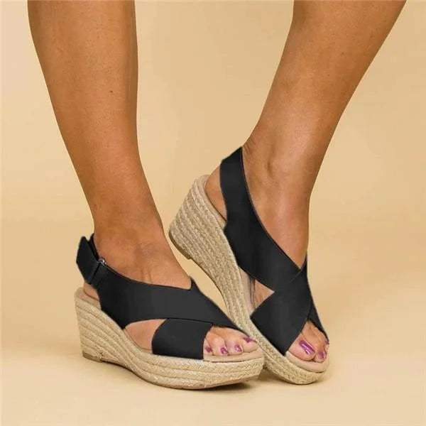 Women's Espadrille Wedge Sandals with Crossover Straps - 8