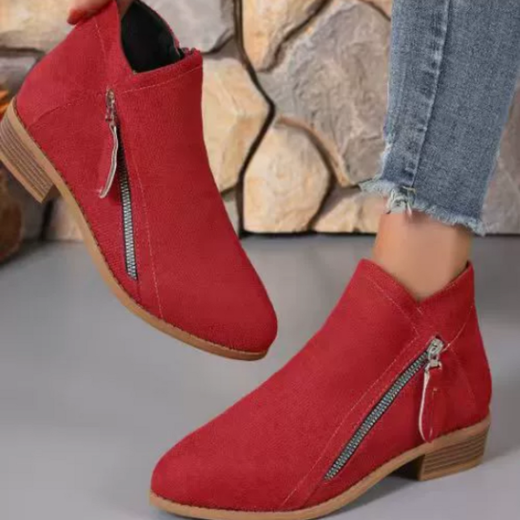 Women's Ankle Boots with Side Zip and Block Heel - 3