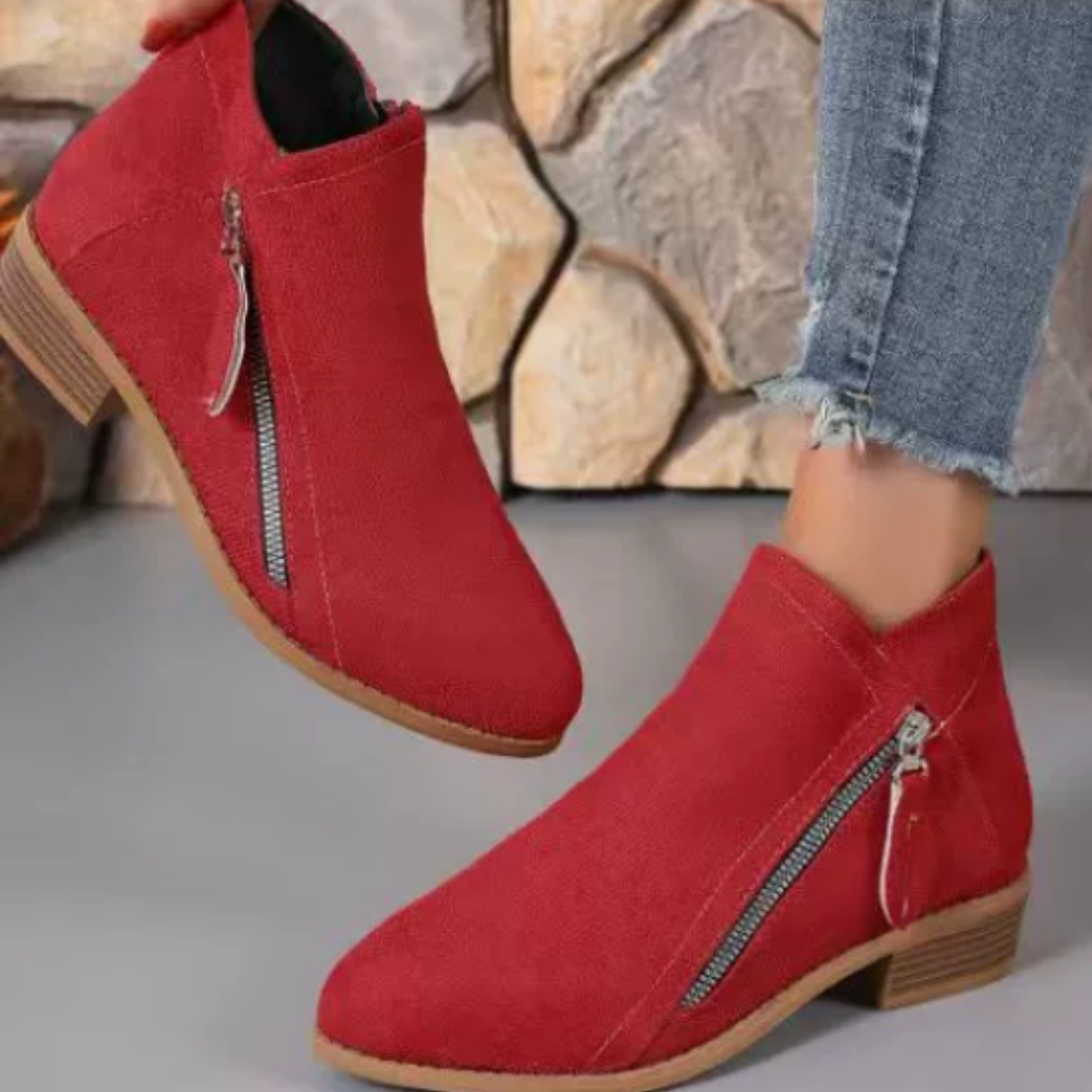 Women's Ankle Boots with Side Zip and Block Heel - 3
