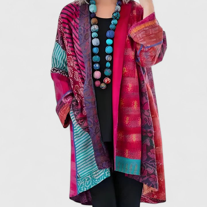 Women's Longline Cardigan Open Front with Draped Collar - Pink
