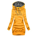Women's Hoodie with Heartbeat Print and Striped Hood Lining - Yellow