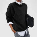 Women's Jumper Long Sleeve with Relaxed Fit and Mock Neck - Black