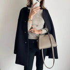 Women's Relaxed Fit Coat with Snap Button Front and Round Neck - 8