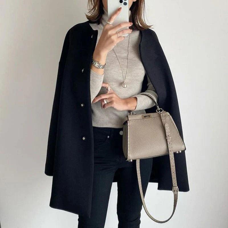 Women's Relaxed Fit Coat with Snap Button Front and Round Neck - 8