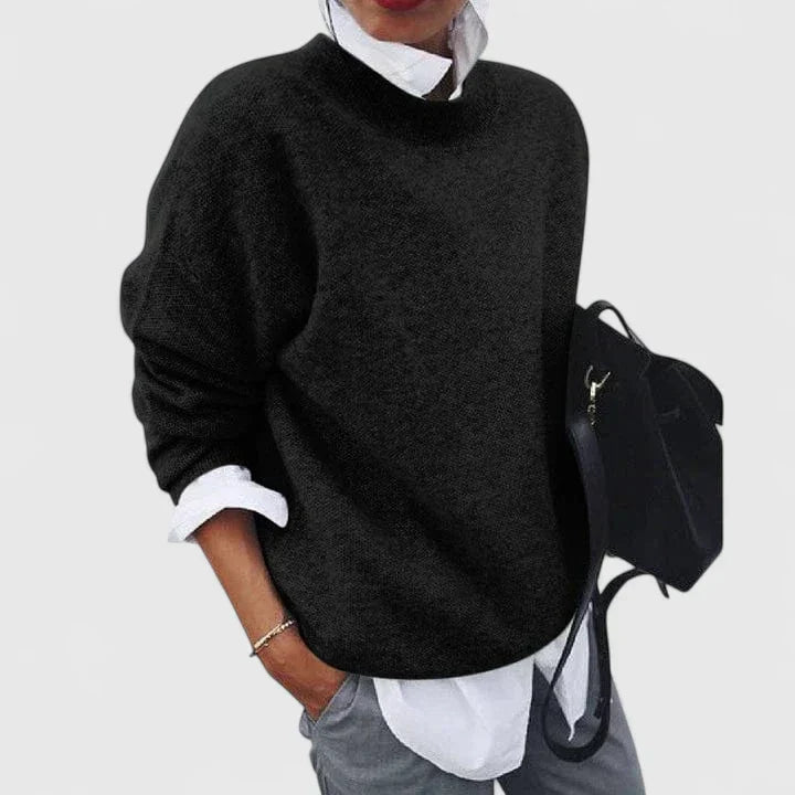 Women's Jumper with Mock Neck and Relaxed Fit - Black