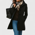 Women's Coat Single-Breasted with Notched Collar and Button Front - Black