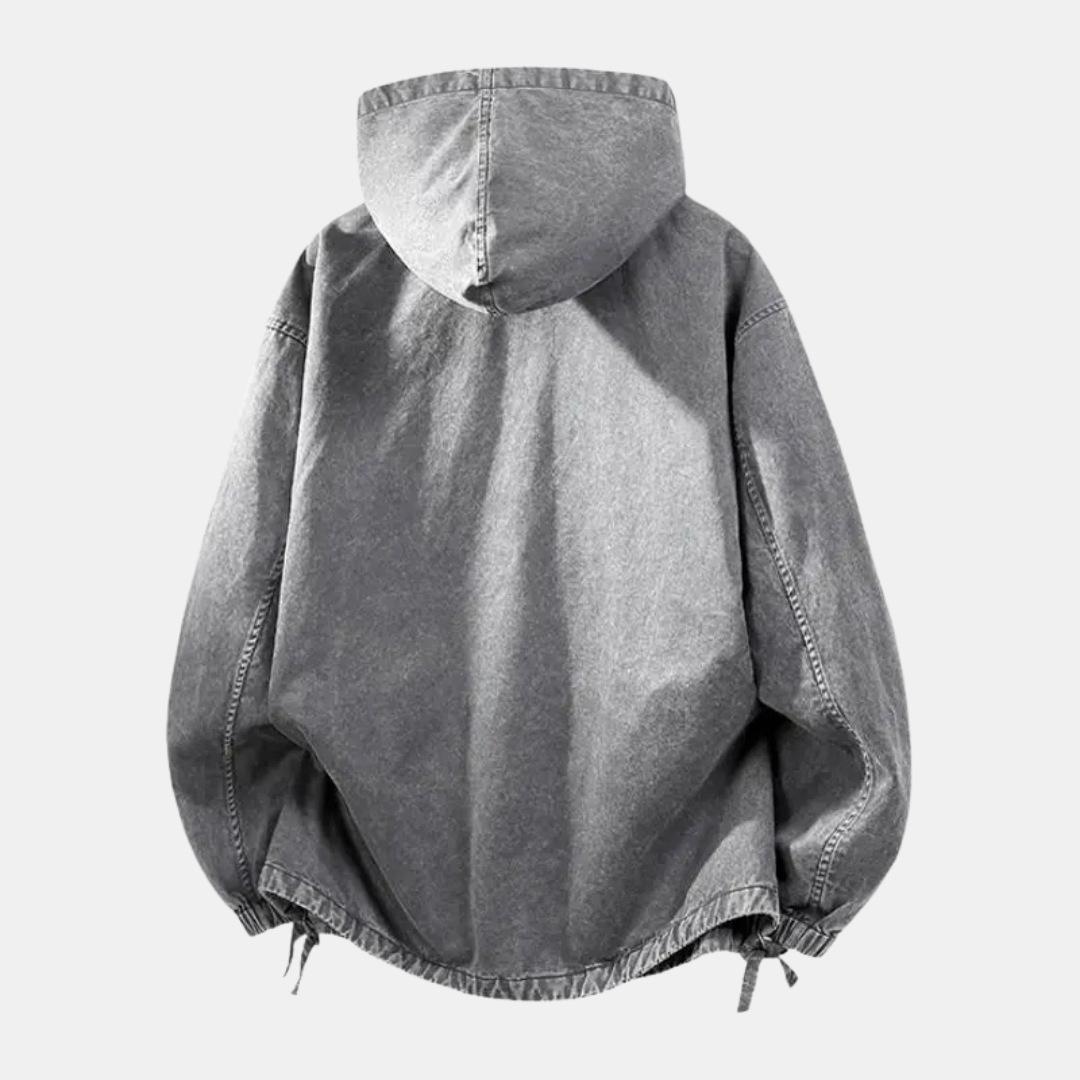 Women's Washed Denim Quarter Zip Oversized Hoodie - 7