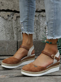 Women's Espadrille Wedge Sandals with Closed Toe and Ankle Strap - Brown