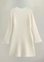 Women's Ribbed Mini Dress with Long Sleeves - 8