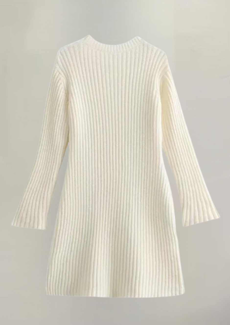 Women's Ribbed Mini Dress with Long Sleeves - 8