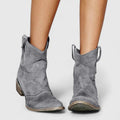 Women's Ankle Boots Western Style with Wide Heel - Grey
