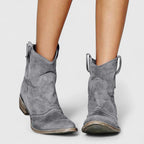 Women's Ankle Boots Western Style with Wide Heel - Grey