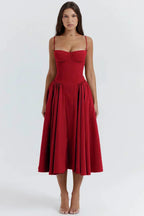 Women's Strapless Corset Dress with Fitted Bodice - Red
