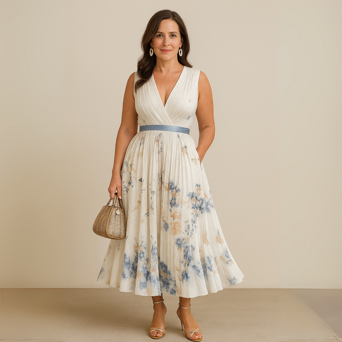 Women's Sleeveless Maxi Dress with V-Neck and Flowing A-Line Skirt
