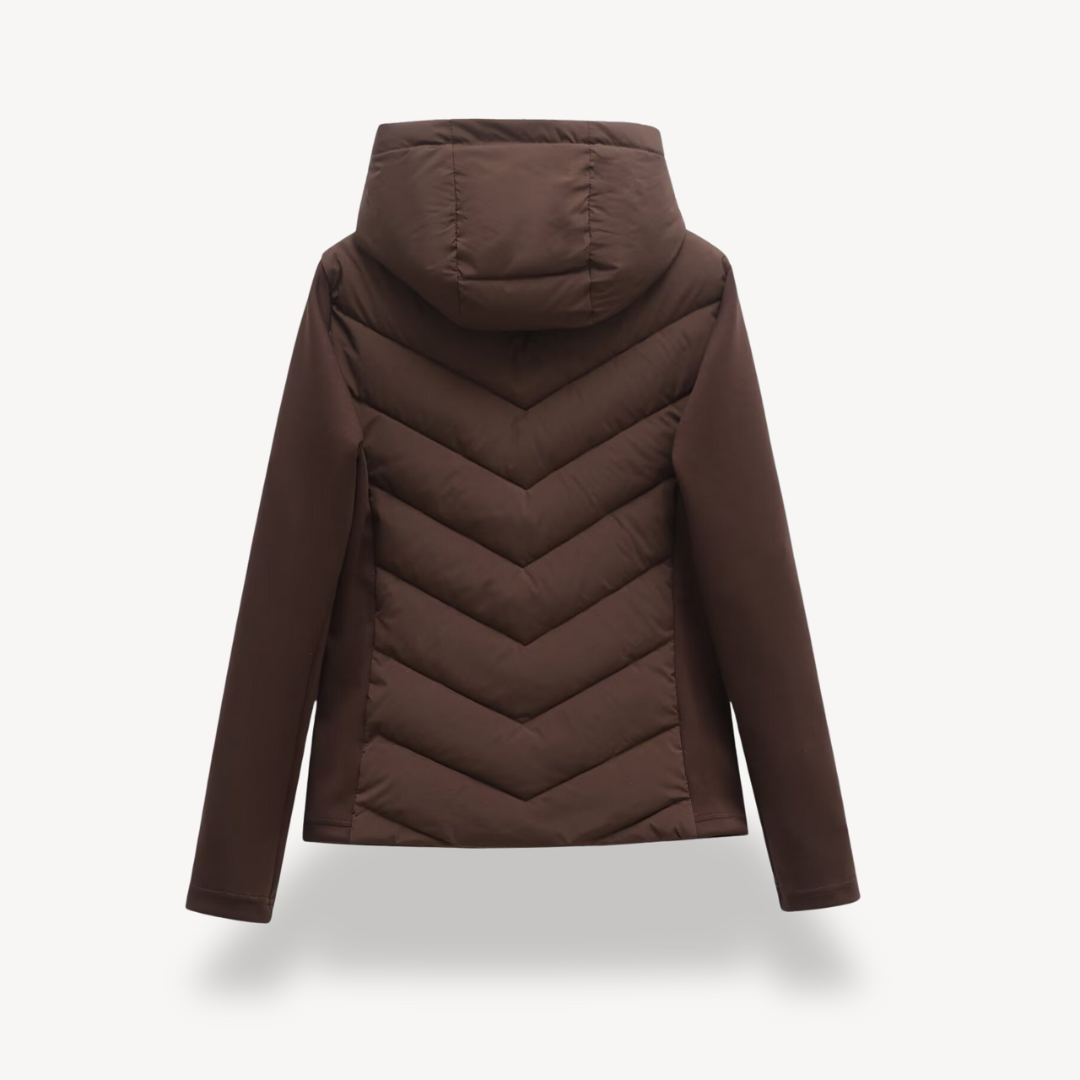 Women's Chevron Quilted Jacket with Hood - 5