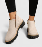 Women's Ankle Boots with Zip Detail and Chunky Sole - Beige