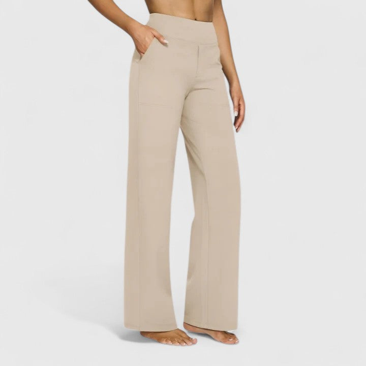 Women's Wide-Leg Trousers with Elasticated Waistband and Side Pockets - Cream