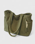Women's Ribbed Tote Bag with Cord Detail - Green