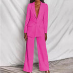 Women's Tailored Blazer and Trouser Set with Notched Lapel - Pink