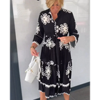 Women's Floral Print Dress with Three-Quarter Sleeves and Tiered Hem - 4