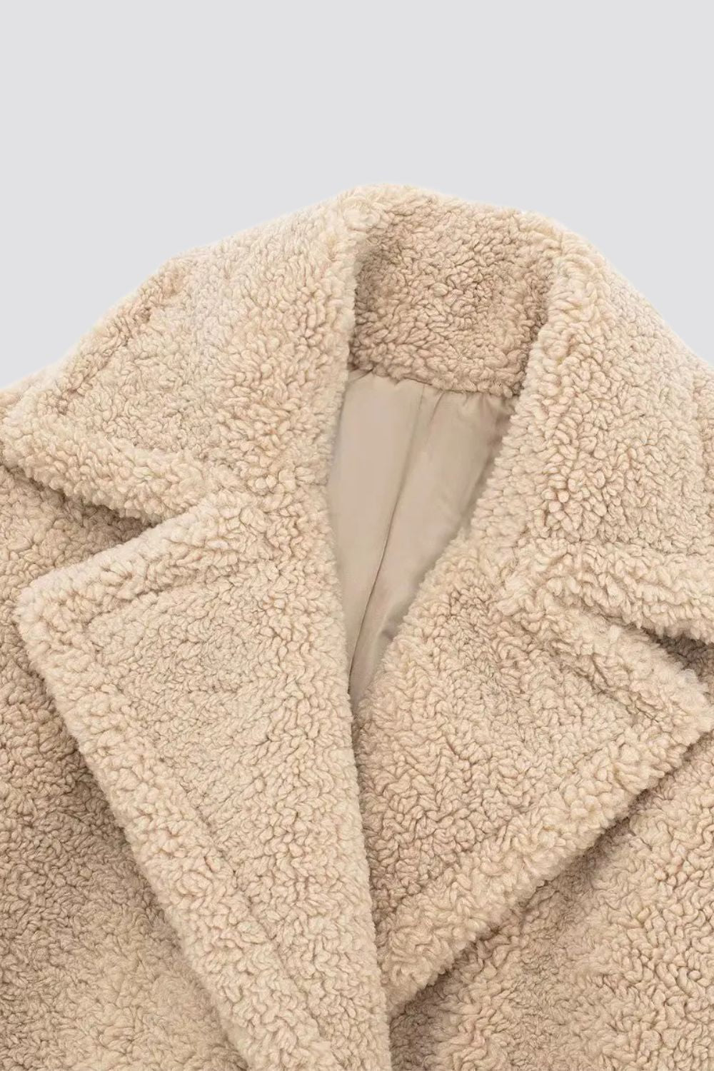 Women's Longline Teddy Coat with Wide Lapel and Double-Button Front - 9