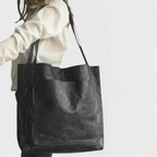 Women's Tote Bag with Adjustable Strap and Front Pocket - Black