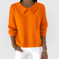 Women's Jumper Long Sleeve with Collar Detail and Relaxed Fit - Orange